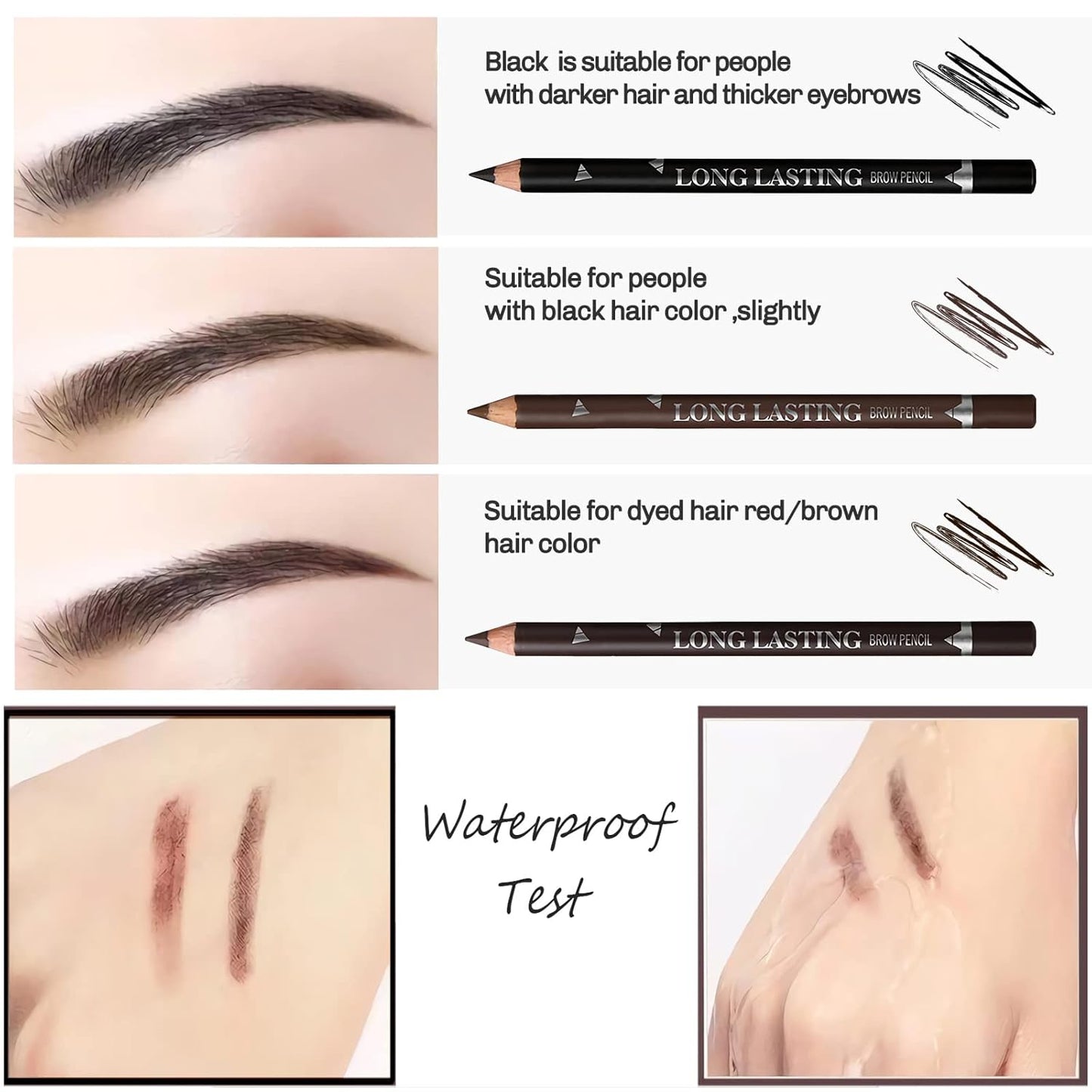 12 Pcs Brown Eyebrow Pencil Eyeliner Makeup,Soft Textured,Easy to Color,Long Lasting,Waterproof Eyebrow Pen for Fills in Sparse Areas and Gaps,Create a Natural Eye Brow