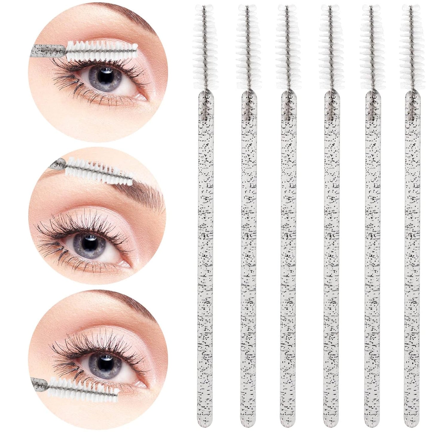 Tbestmax 300 Pcs Disposable Spoolies, Mascara Wand Eyelashes Brushes Applicator for Eyebrow Eye Lash Extension Black Stick White Head