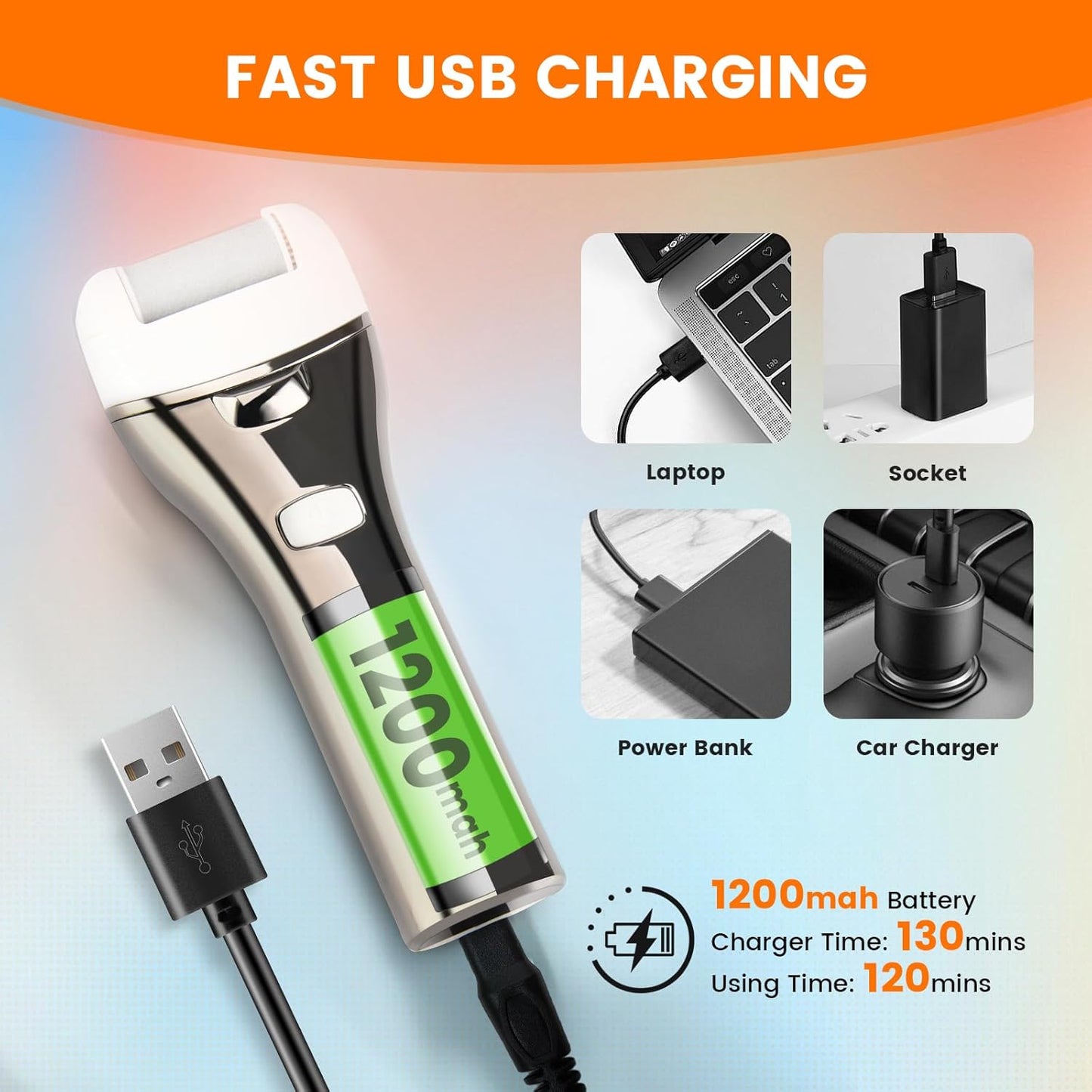 Electric Foot Callus Remover, Rechargeable Portable Electronic Foot File Pedicure Kits, 3 Roller Heads, 3 Speed, Battery Display for Remove Cracked Heels Calluses and Dead Skin(BCM-1852)