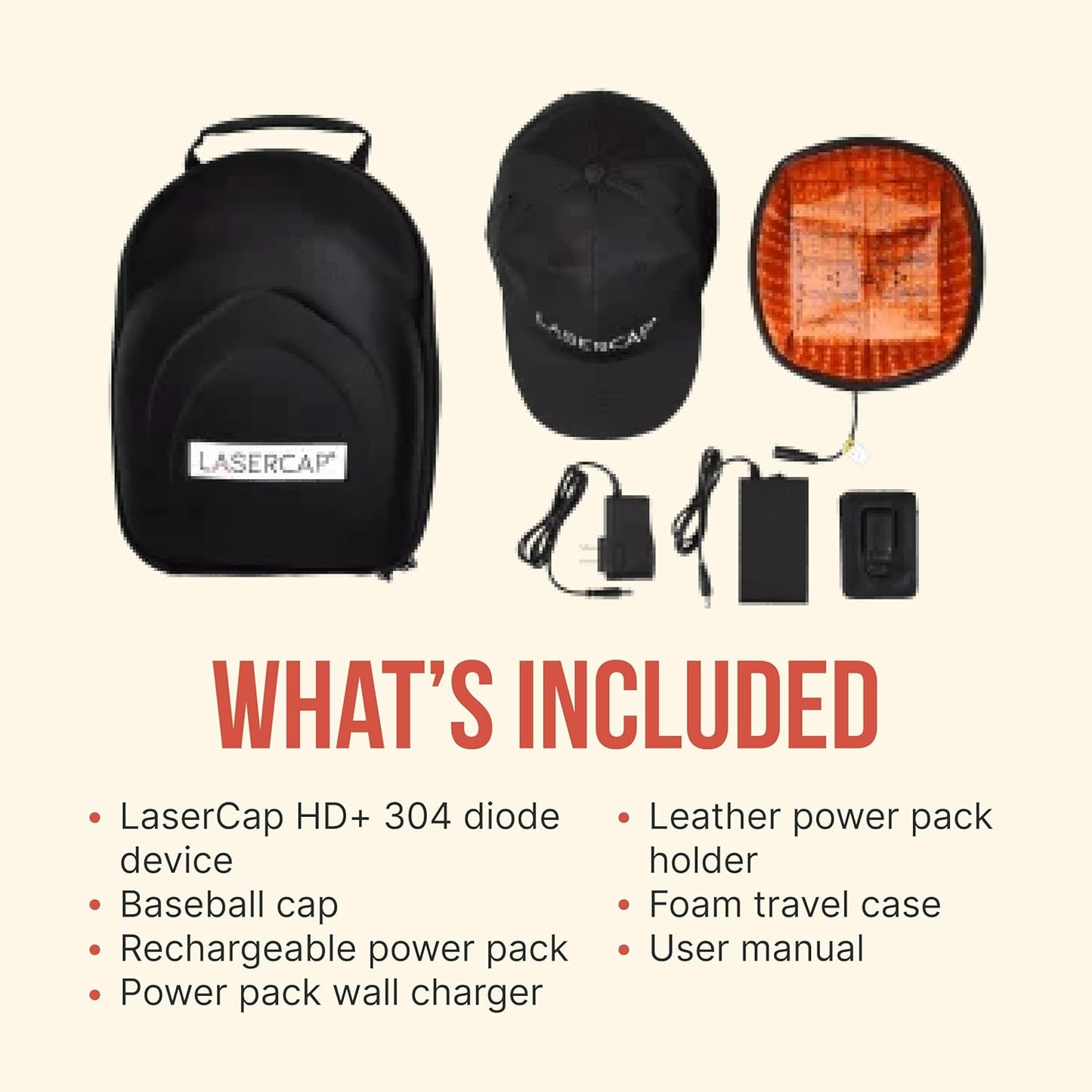 LaserCap HD+ Red Light Therapy Cap – Wearable Light Device for Thinning Hair – 304 Diodes with Hands-Free, Rechargeable, Portable Design for Men & Women – Includes Battery Pack & Travel Case