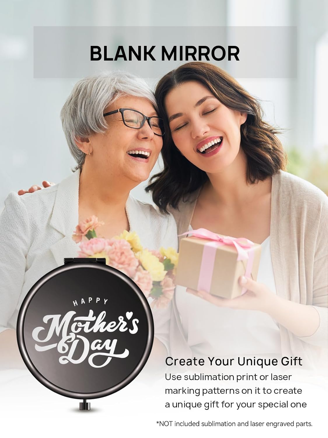 Compact Mirror Bulk, Set of 100 Double-Sided 1X/2X Magnifying Metal Pocket Makeup Mirrors(Round, Onyx Black)