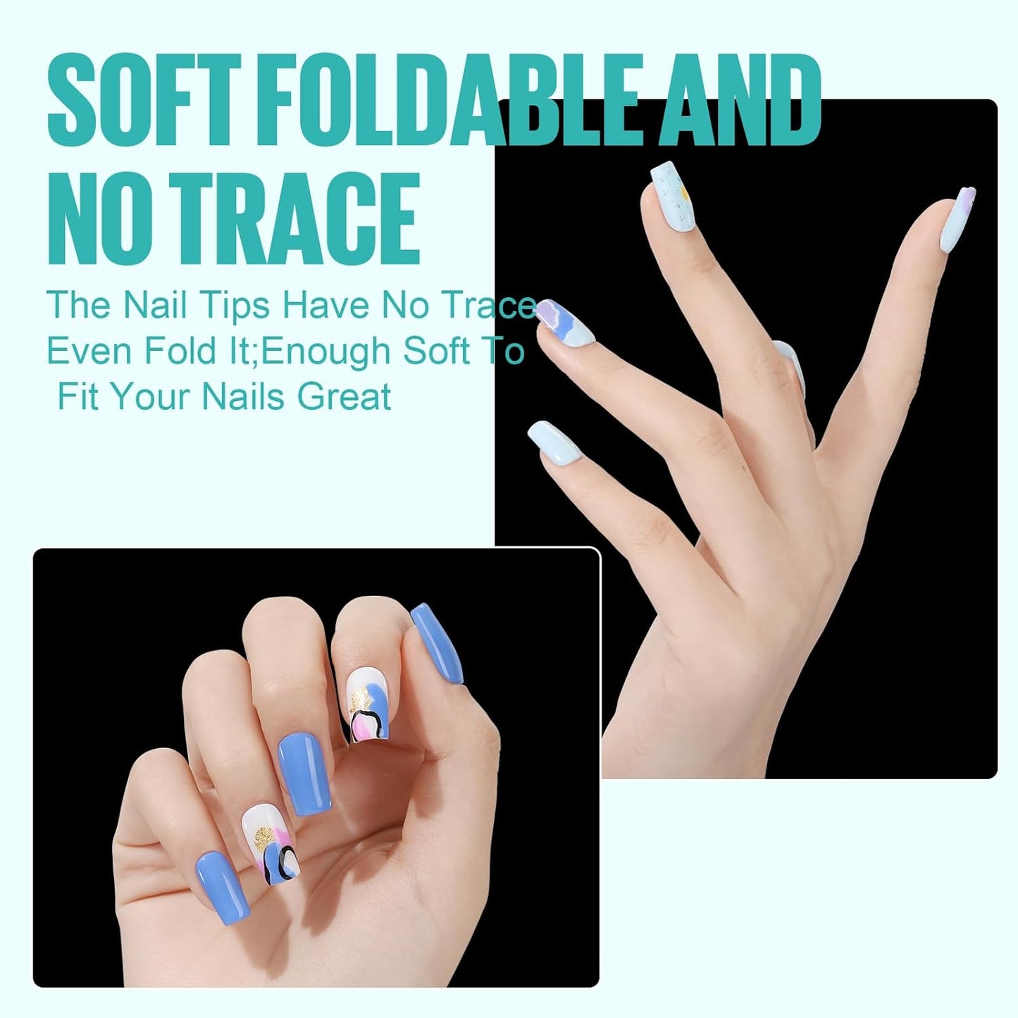 TOMICCA Short Square Nail Tips, 504Pcs Clear Press on Nails Square Full Cover Nail Tips Clear False Press on Nails, Soft Tips for Gel Nail Extension DIY Nail Salon 12 Sizes