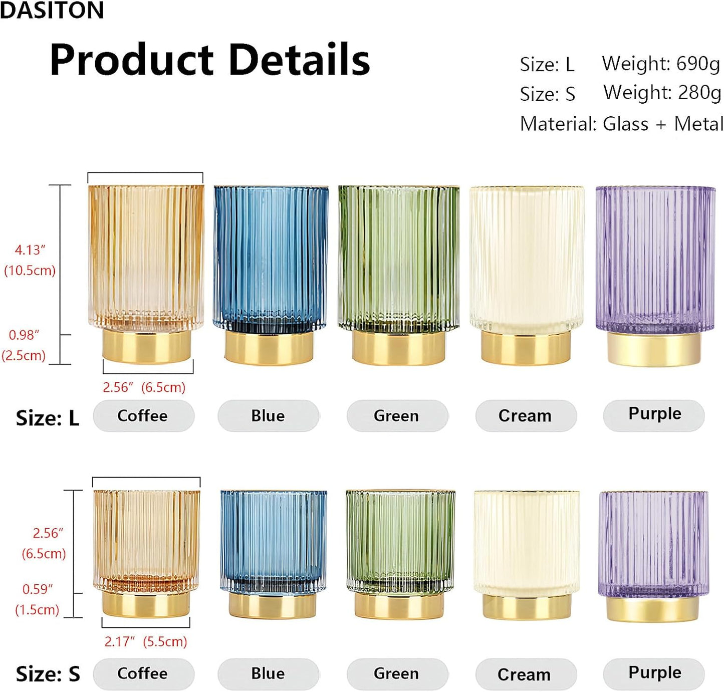 DASITON Makeup Brush holder Organizer,Crystal Cosmetic Makeup Brush Glass Brushes Storage Holder, Vintage Make Up Brush Cup Pen Pencil Holder striped vase(Purple S)