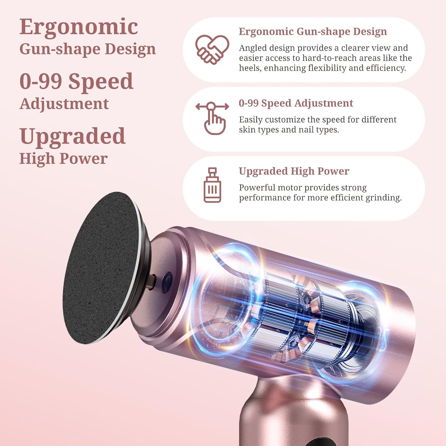 PELCAS Electric Foot Callus Remover with LED Screen, 2 in 1 Manicure & Pedicure Kit, Upgraded Electric Foot File for Women & Men, Cordless Feet Filer for Foot Callus, Thick Nails, Finger Nails Pink