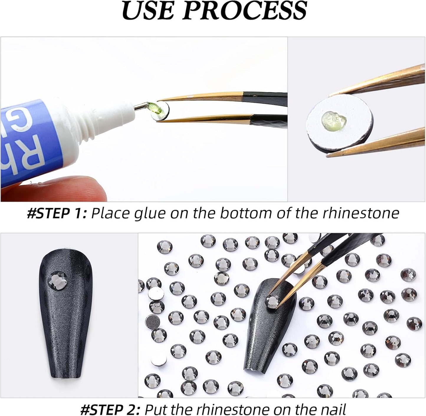 Gray Flatback Rhinestones, Glass Rhinestones for Nail Art and Craft, Glue Fix, Loose Crystal Gemstones(Gray, SS12, 1440pcs, 2.9-3.0mm)