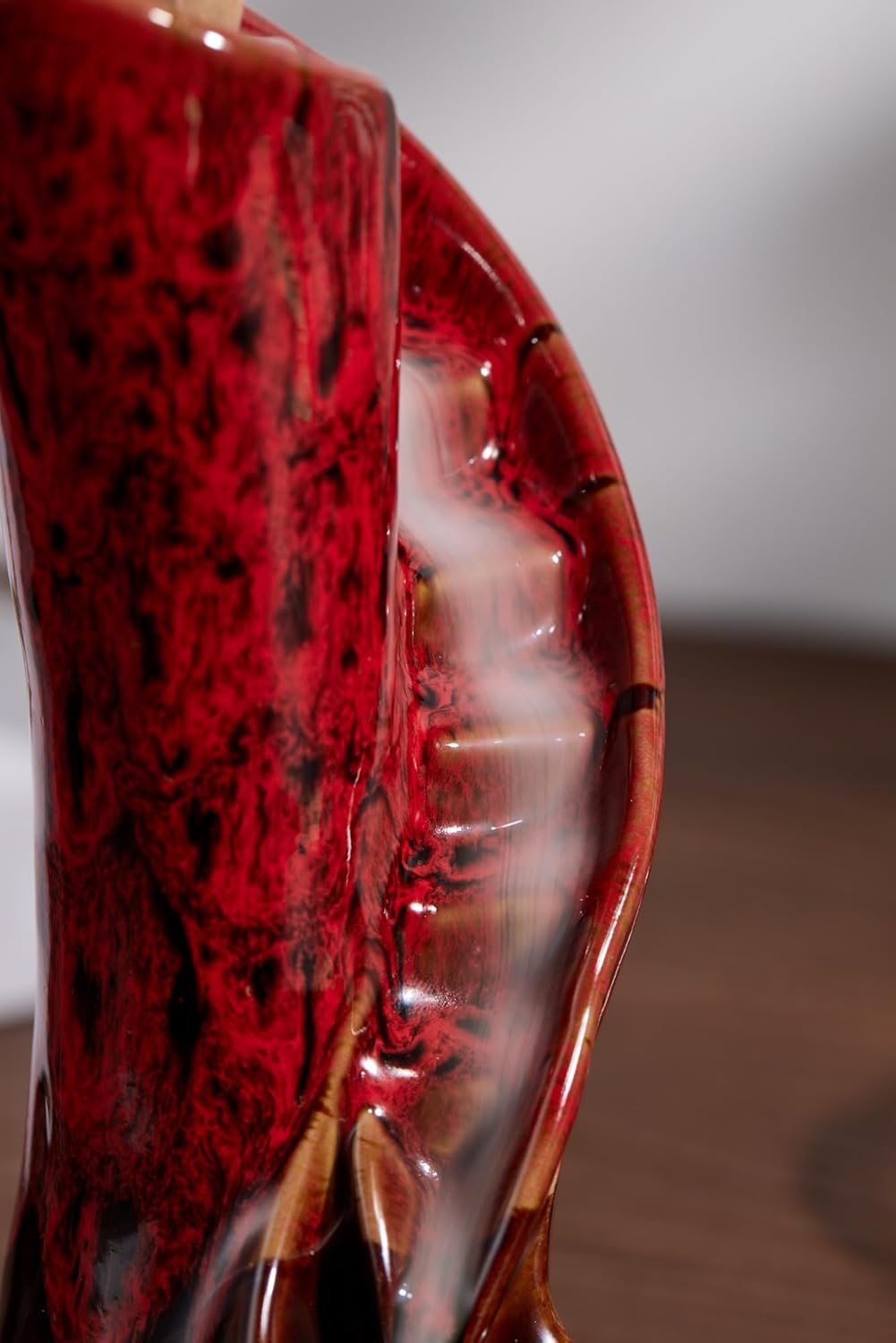 Unique Cloud Stairs Ceramic Waterfall Incense Holder, Paired with a Pack of Backflow Incense Cones. (Fambe Red)