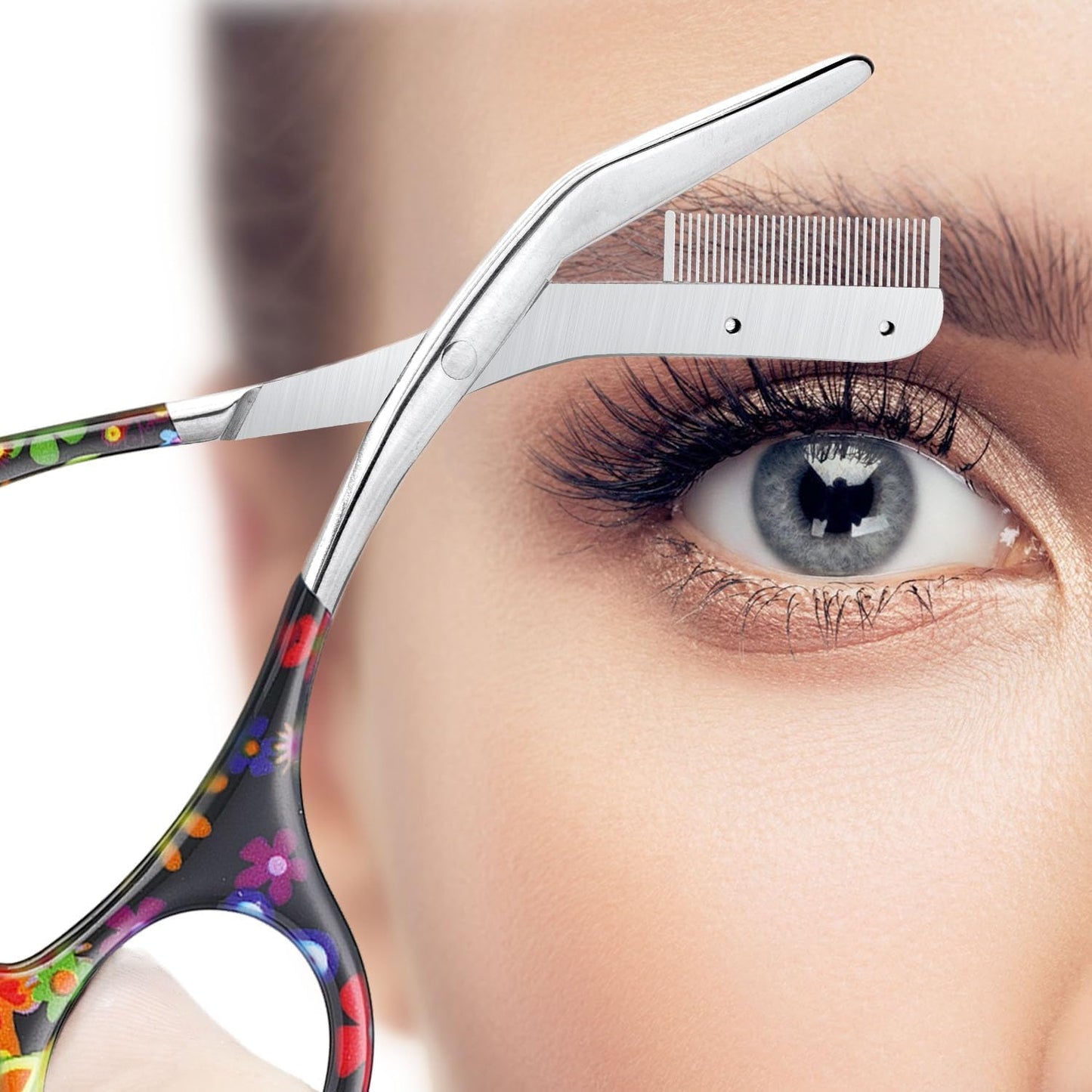 Stainless Steel Eyebrow Trimmer with Comb, Facial Grooming Scissors Kit, Professional Precision Eyebrow Trimmer Scissors,Perfect for Gifts for Men and Women (Black-A)