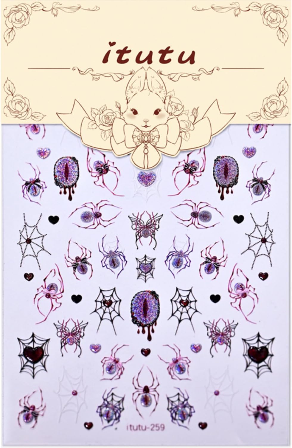 Halloween Nail Stickers for Nail Art Spider Web Nail Art Stickers Butterfly Charm Purple Black 5D Embossed Nail Decals Self-Adhesive Nails Supply Manicure Sliders Devil for Nails Decoration