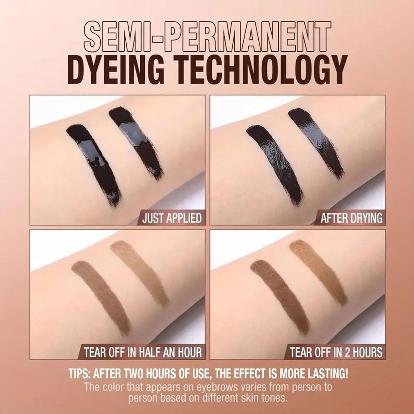 Tattoo Peel Off Eyebrow Gel Tint, Long Lasting Brow Tint, Transfer Proof and Waterproof Tint Peel Off Brow Gel, Last Up to 3 Days, For Fuller & Defined Brows Makeup, Light Brown