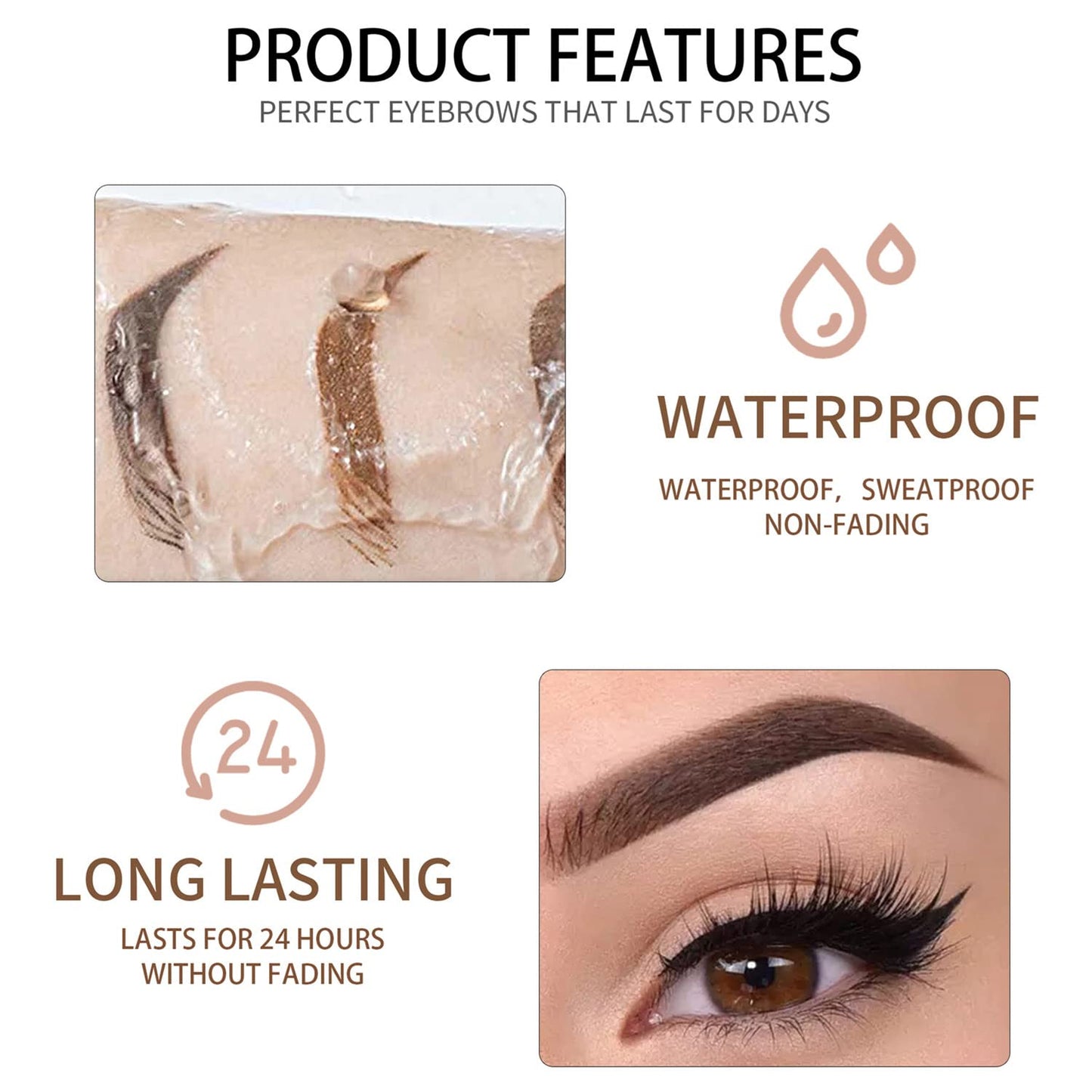 MAEPEOR Waterproof Eyebrow Gel 8 Colors Full-pigmented Long Lasting Liquid Brow Gel for Fuller & Defined Looking (#04 Medium Dark Brown)
