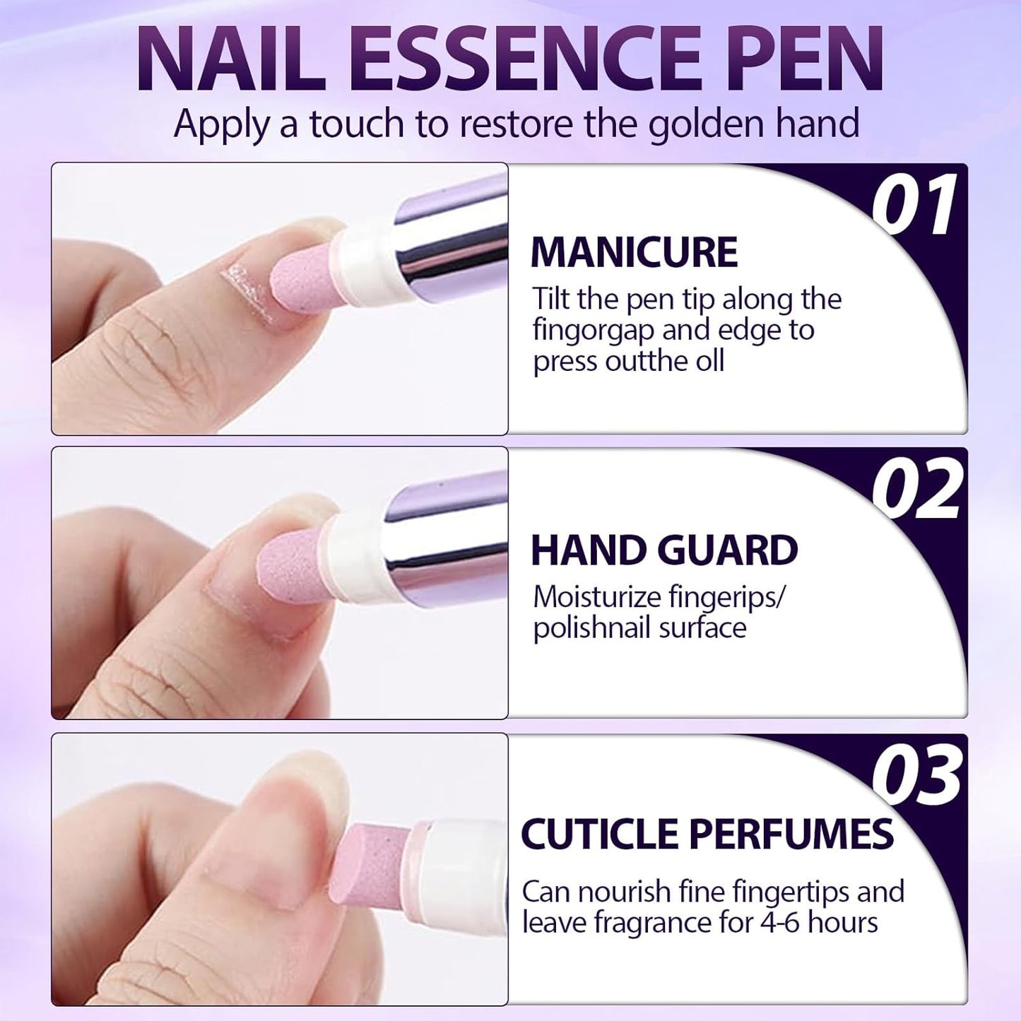 3-in-1 Cuticle Oil Pen for Nails - Nail Care Tool with Ceramic Tip, Moisturize Strengthen Brighten - Cuticle Pusher Oil for Hangnails, Dry & Damaged Nails(3pc)