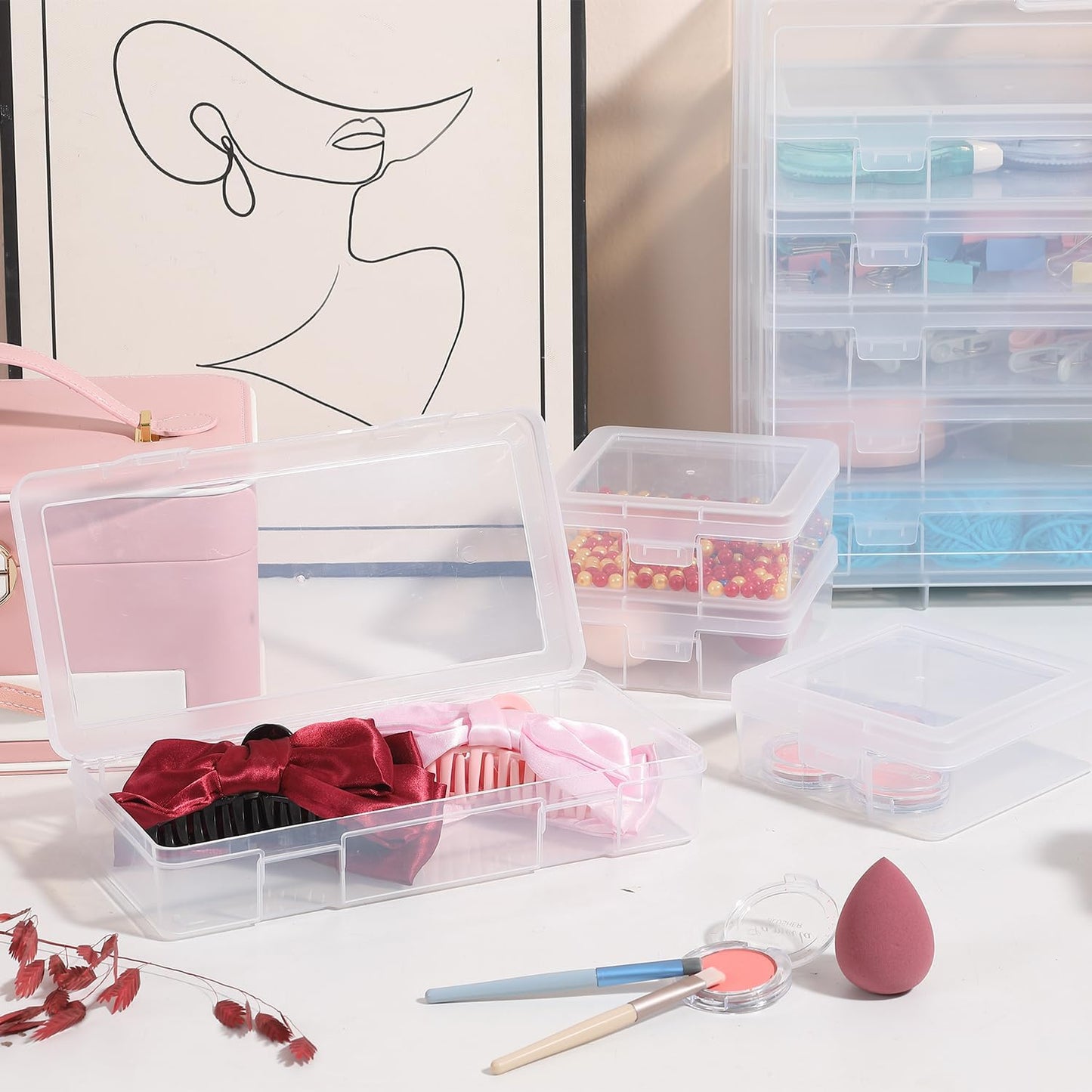 Plastic Storage Boxes & Organizers - Arts & Crafts Storage - Modern Style - 18 Count - 15.3 x 12.5 x 5.1 inches