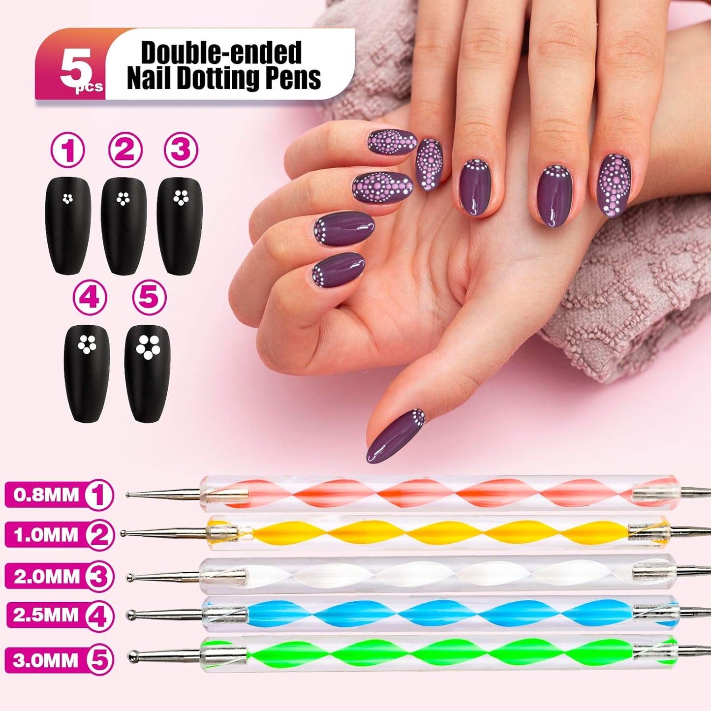 Teenitor Nail Pen Designer,Stamp Nail Art Tool with 15pcs Nail Painting Brushes, Nail Dotting Tool, Nail Foil, Manicure Tape, Color Rhinestones for Nails-Black