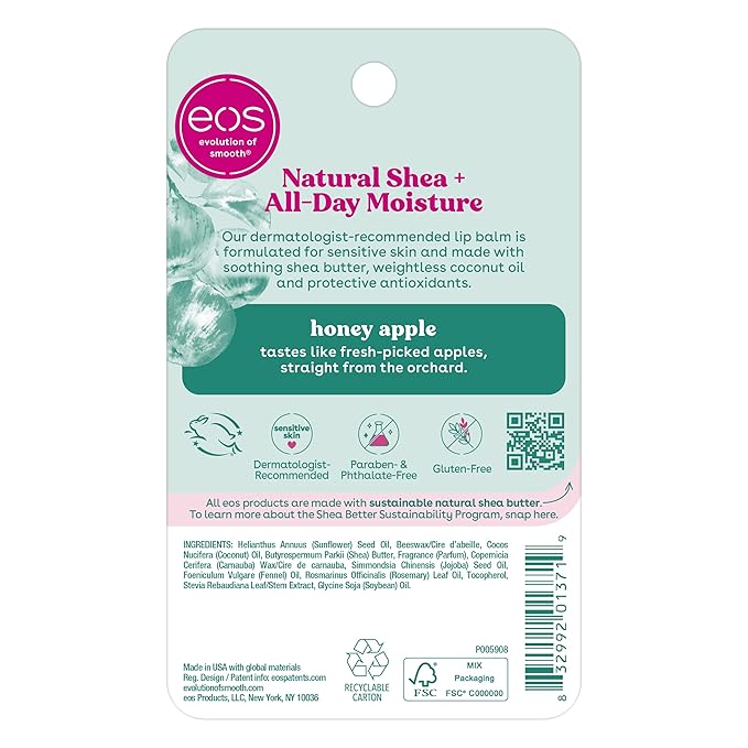 eos Natural Shea Lip Balm- Honey Apple, All-Day Moisture, Made for Sensitive Skin, Shea Lip Care Products, 0.25 oz
