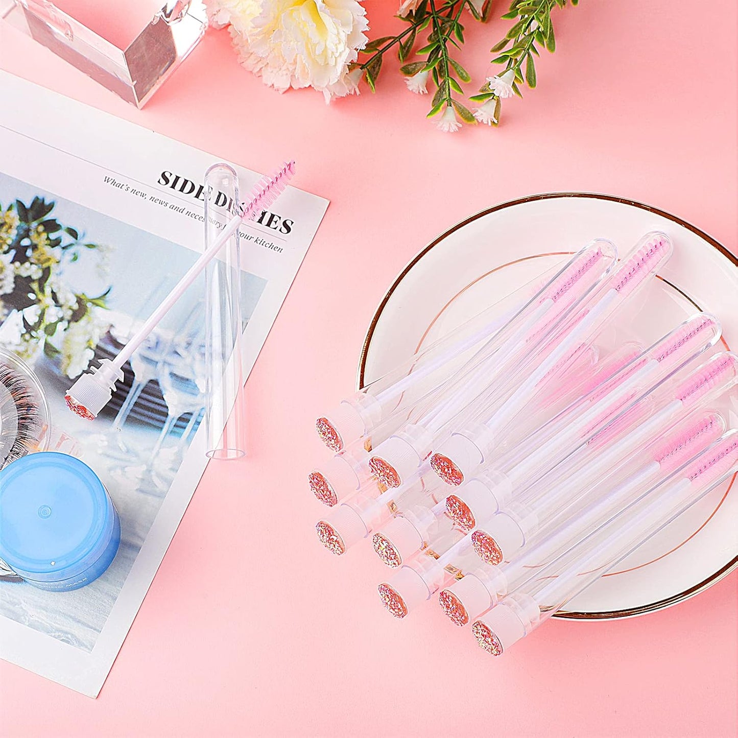 50pcs Eyelash brush Lash Wand Makeup tool Eyelash Extension supplies Cleaning brush Diamond Mascara star l pink
