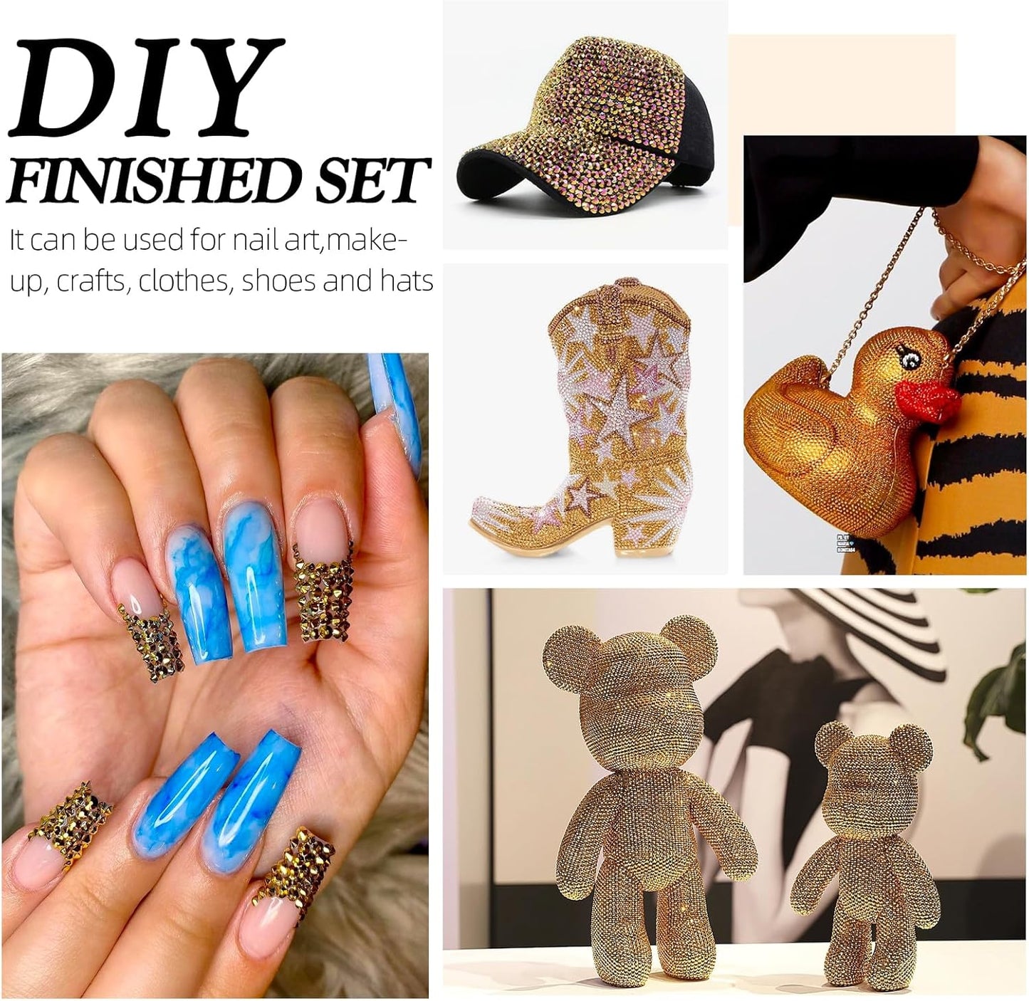 Gold Flatback Rhinestones, Glass Rhinestones for Nail Art and Craft, Glue Fix, Loose Crystal Gemstones(Gold, SS6, 2880pcs, 1.9-2.0mm)