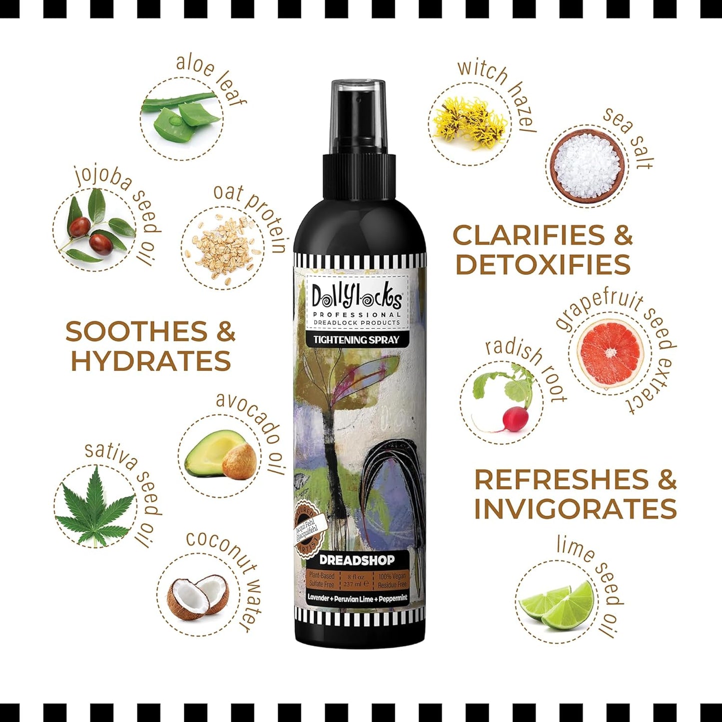 Dollylocks Dreadlock Tightening Spray for Locs - Dreadshop - Strengthen, Tame Frizzy Dreads, Residue-free for Loose Hair, 8oz