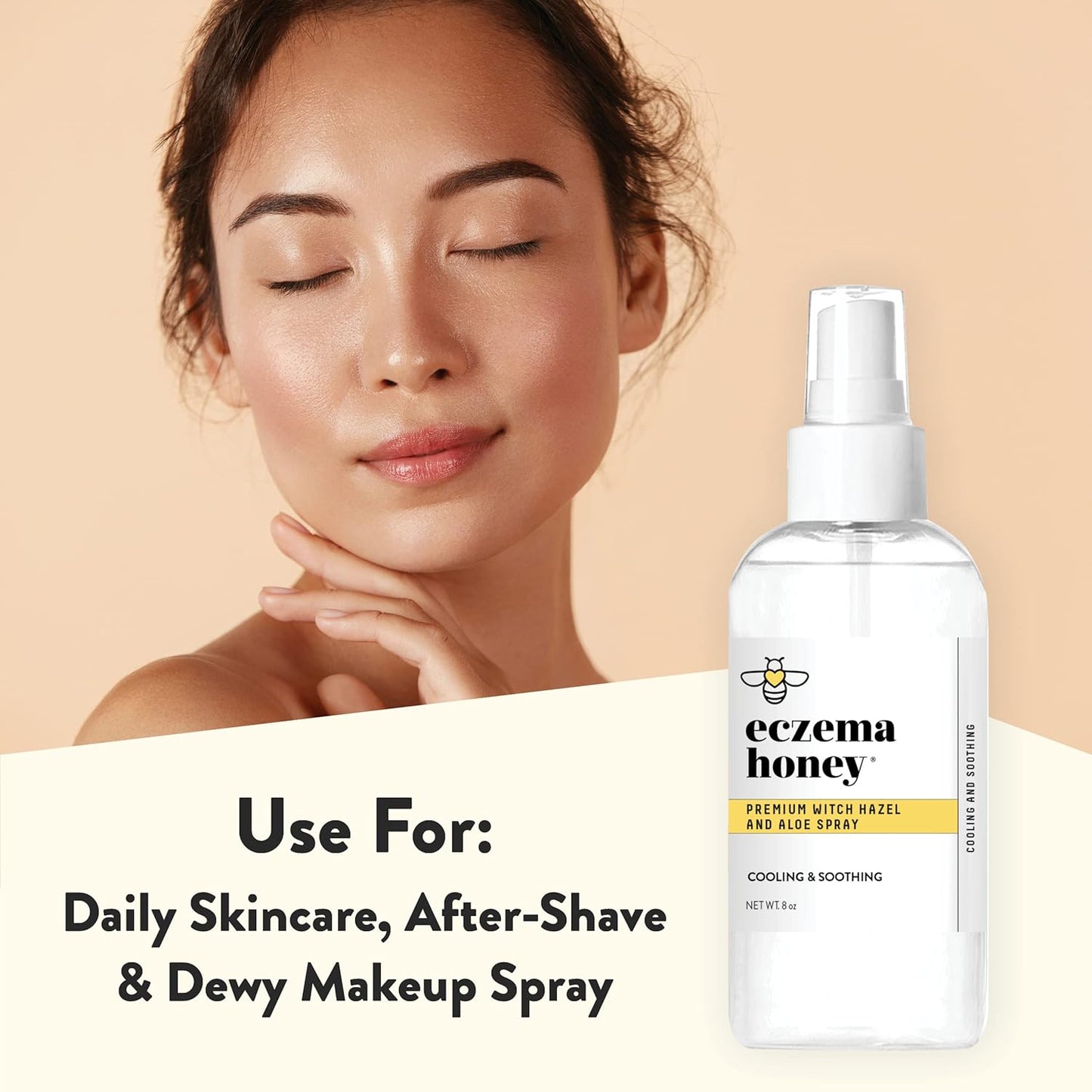 ECZEMA HONEY Premium Witch Hazel & Aloe Spray - Facial Mist Skin Care Product - Unscented Moisturizer, Dewy Makeup Spray, Aftershave & More (8 Oz)