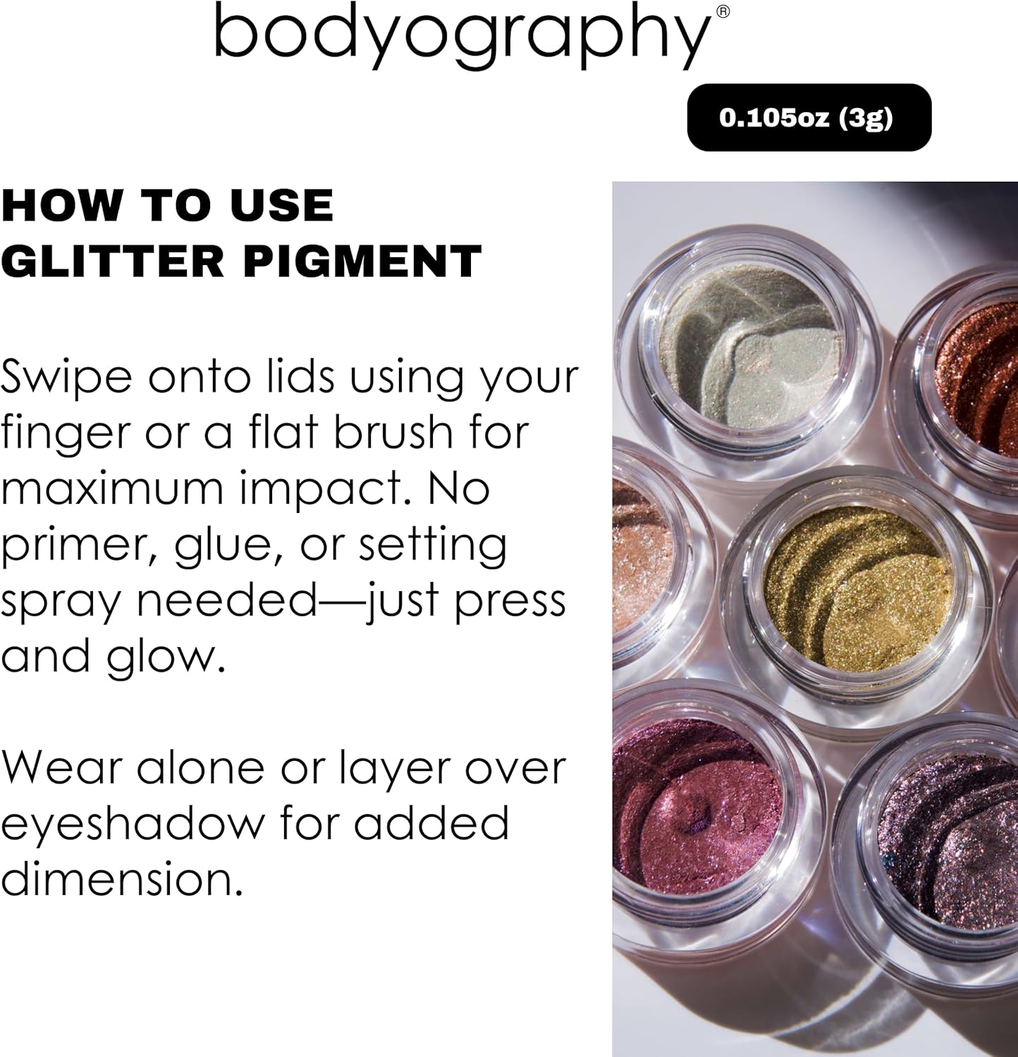 Bodyography Glitter Pigments (Later Skater): High Shine Glitter Shadow | Gluten-Free, Cruelty-Free