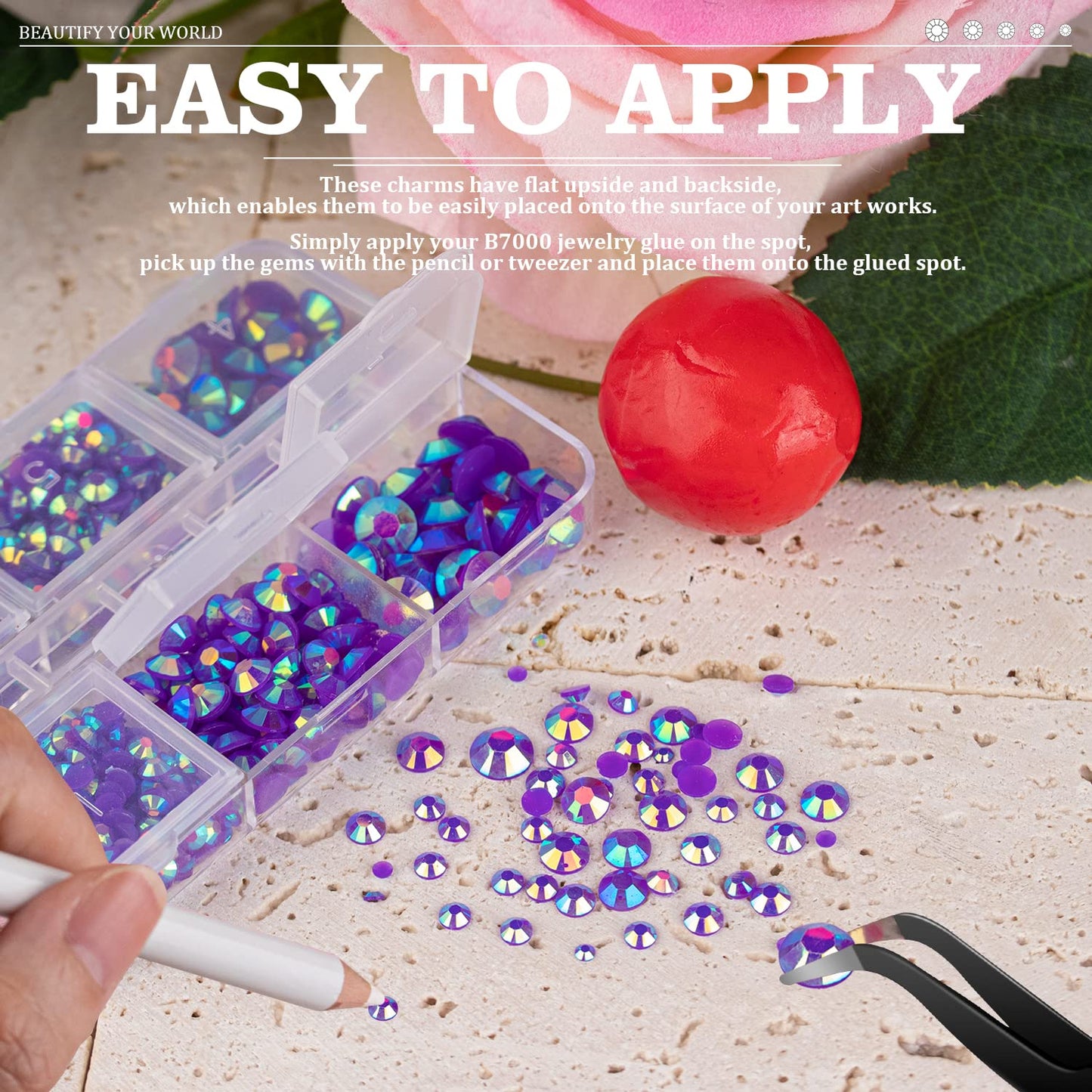 Resin Rhinestones Crafting, 2/3/4/5/6mm Flatback Jelly Rhinestones, 3 Box Dark Purple AB Non Hotfix Crystal Gems for Bedazzling Crafts Mugs Tumblers Clothes Makeup Nail