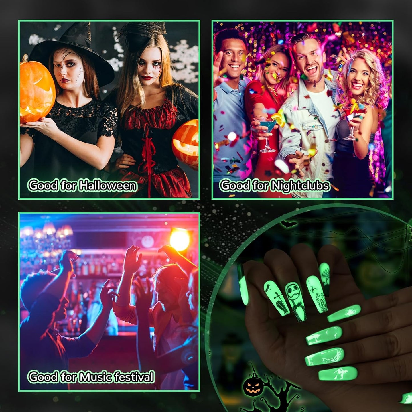 Hema Free Glow In The Dark Gel, Glow Nail Gel Top Coat, Long-lasting Luminous Nail Gel Top Coat for Nail Art, Transparent UV LED Needed Perfect with Any Colors Salon Pro DIY Home