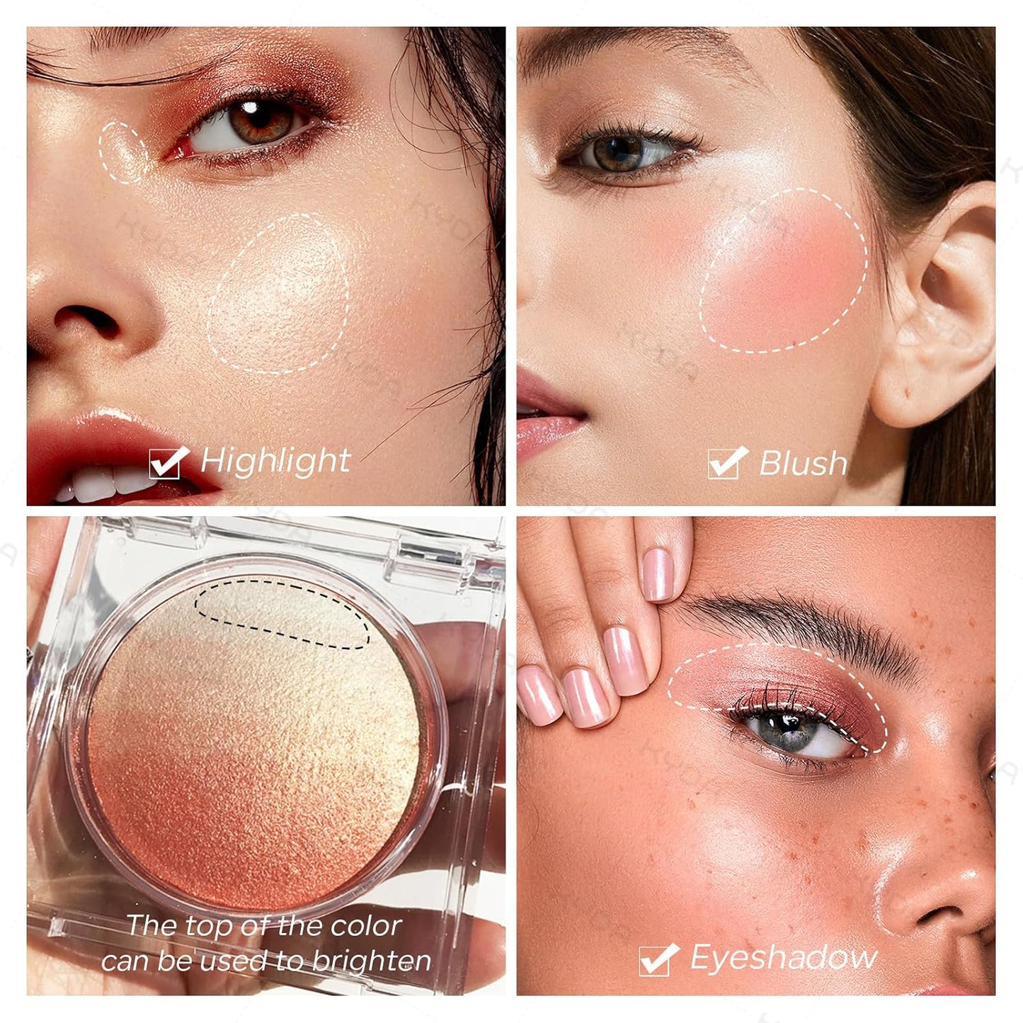 KYDA Baked Blush, Coral Glow Powder for Blush and Highlighter, High Glossy Finish, Lightweight Blendable Shimmer Blusher, Multiuse Baked Powder, 0.53 oz