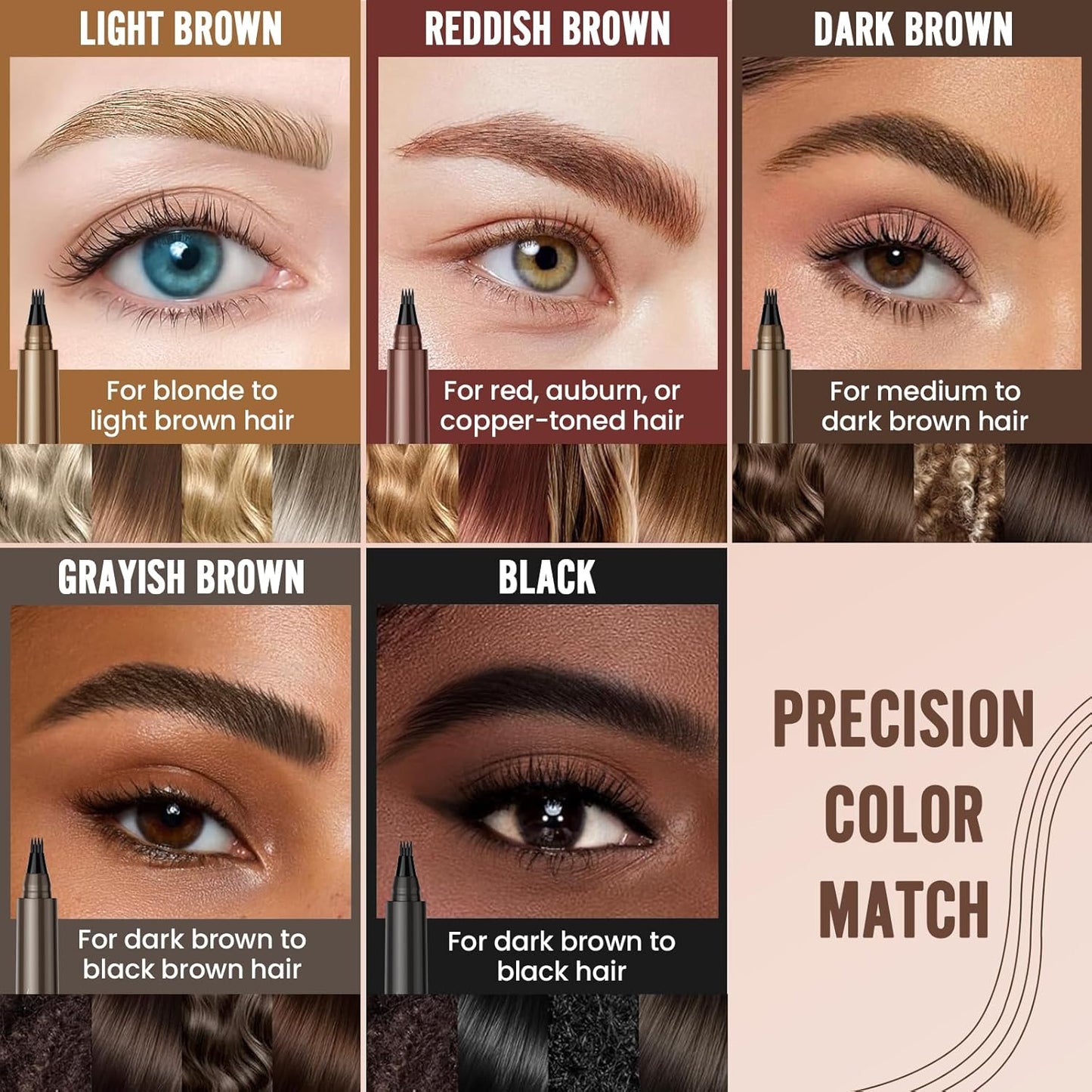 AWROSE Eyebrow Pencil, 3D Waterproof Microblading Eyebrow Pen 4 Fork Tip Tattoo Pencil, Precise Natural Magic Eye Brow Pen with Hair Like Strokes, 4 Points Multi-Used Eye Brow Pencils for Women/Men