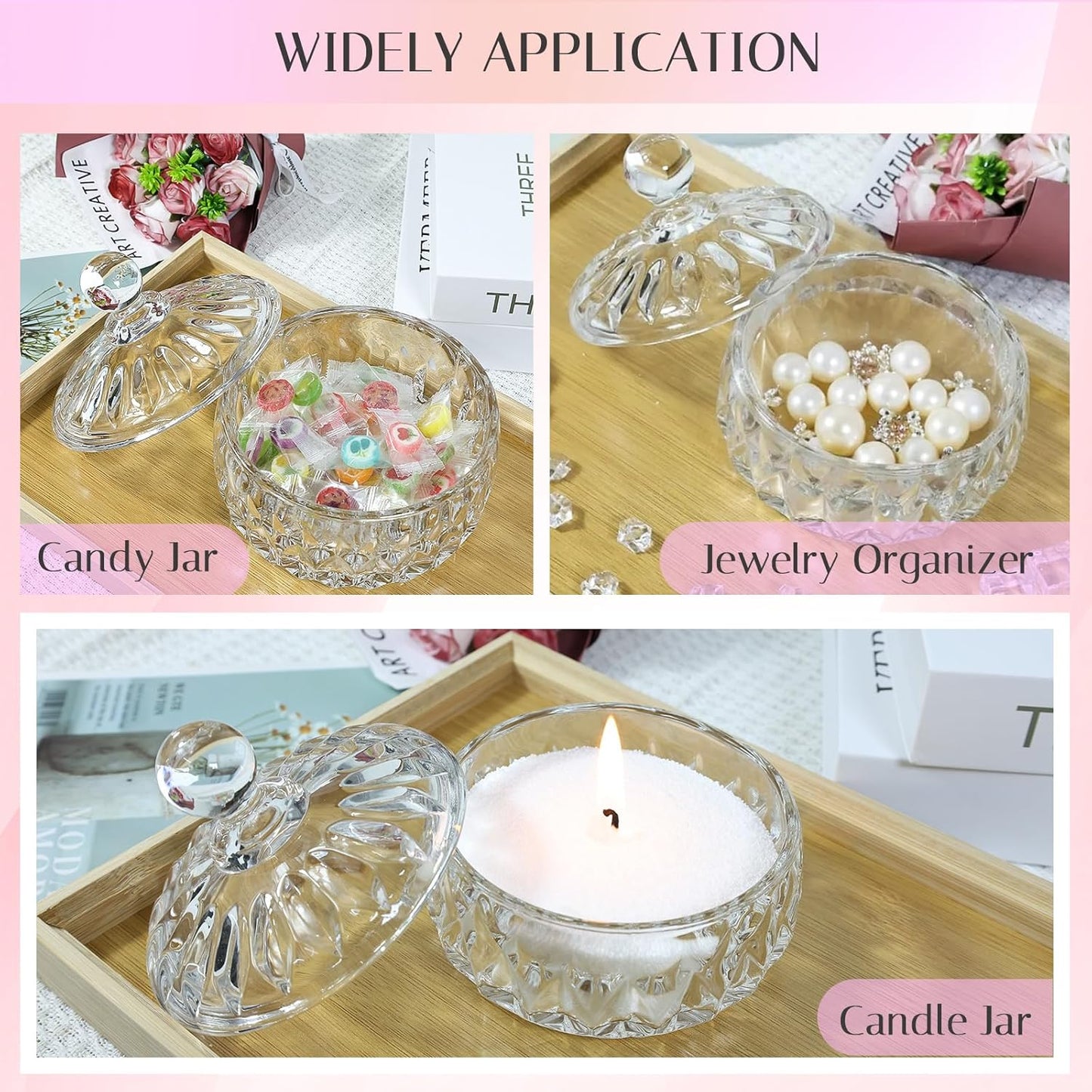 Body Powder Puff and Container, Crystal Dusting Powder Container with Puffs, Ridged-Lid Body Powder Jar with 2 Washable Reusable Soft Powder Puffs (Large Size)