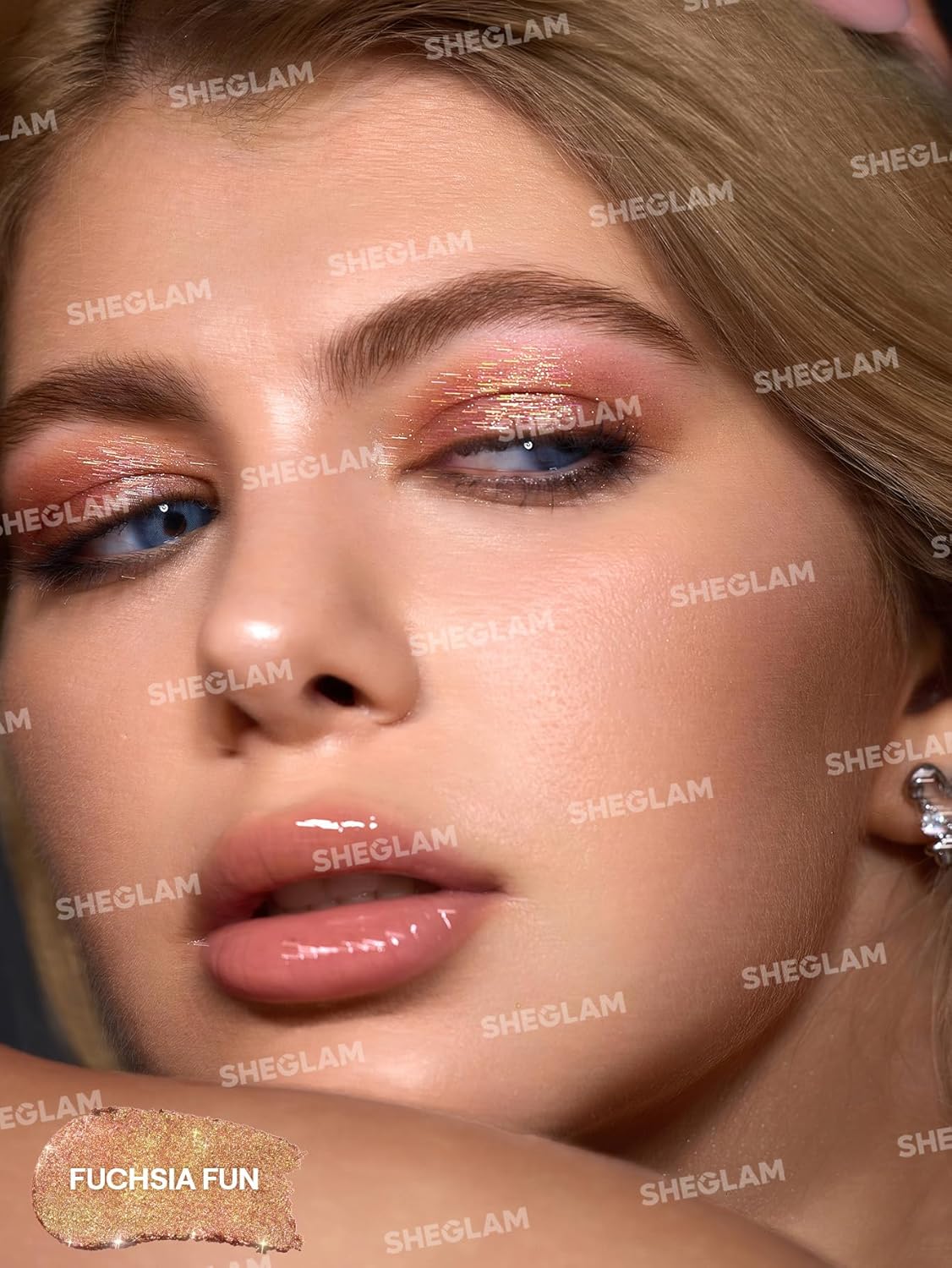 SHEGLAM Crystal Jelly Glaze Stick Eye Shadow Stick Eyeliner Brightener Pencil Crayon with Brush Easy to Blend Long Lasting Shimmer Eyeshadow-Fuchsia Fun