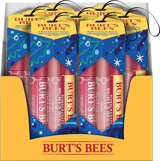 Burt's Bees Mistletoe Kiss Pink, Pomegrante, Peony, Hibiscus Lip Balm and Shimmer Holiday Collection Gift Set of 3-1 Count