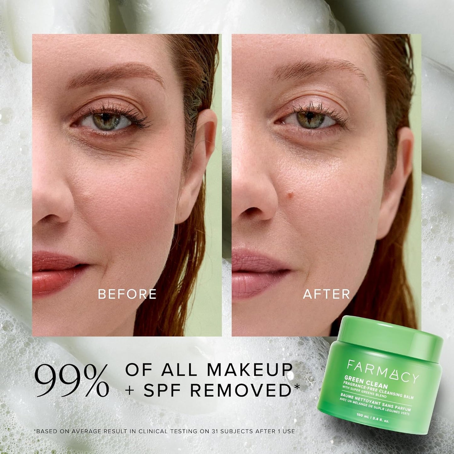 Farmacy Makeup Remover Cleansing Balm - Green Clean Waterproof Makeup Remover + Oil Based Cleanser - Newly Formulated Double Cleanser with Plant Based Waxes + Upcycled Moringa (30ml)