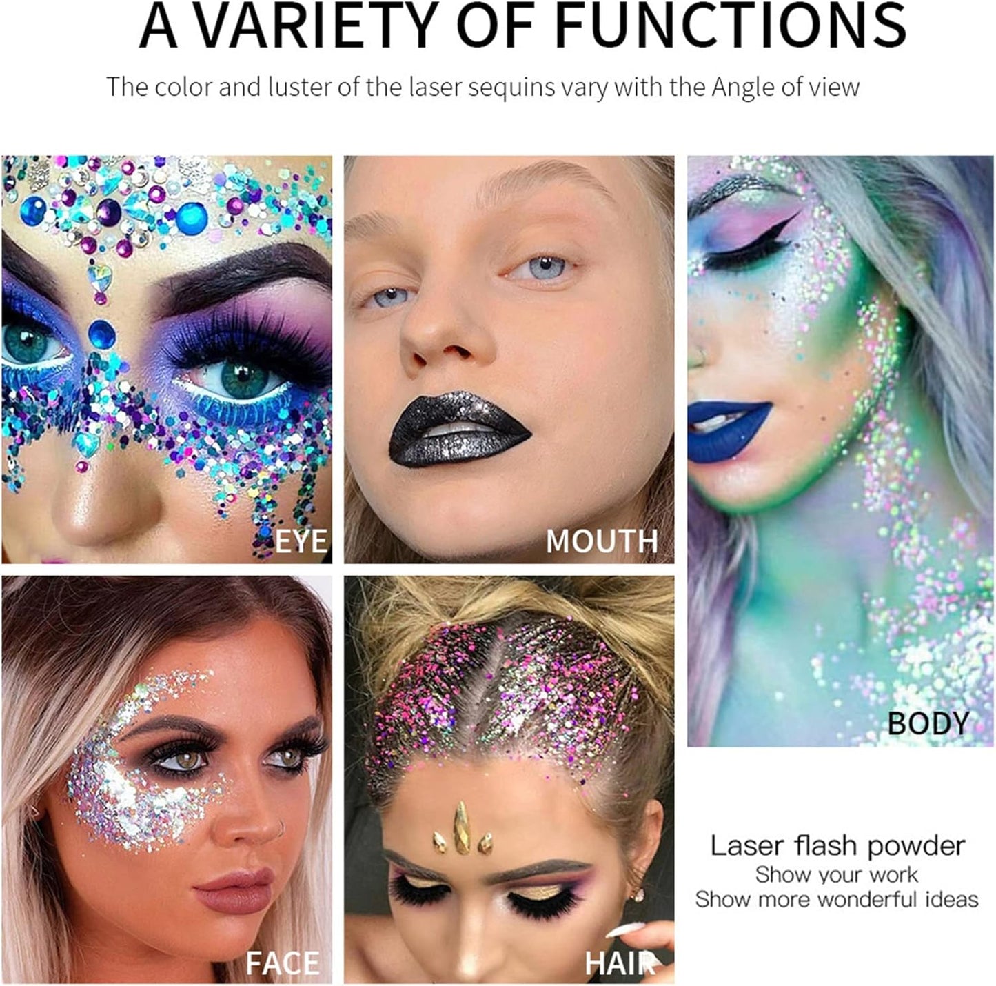 MAEPEOR Chunky Face Body Glitter Gel 19 Colors Mermaid Sequins Holographic Body Glitter Gel Long-Lasting Festival Makeup Glitter Paint for Face Body Hair Nails (30g, 04 Green)