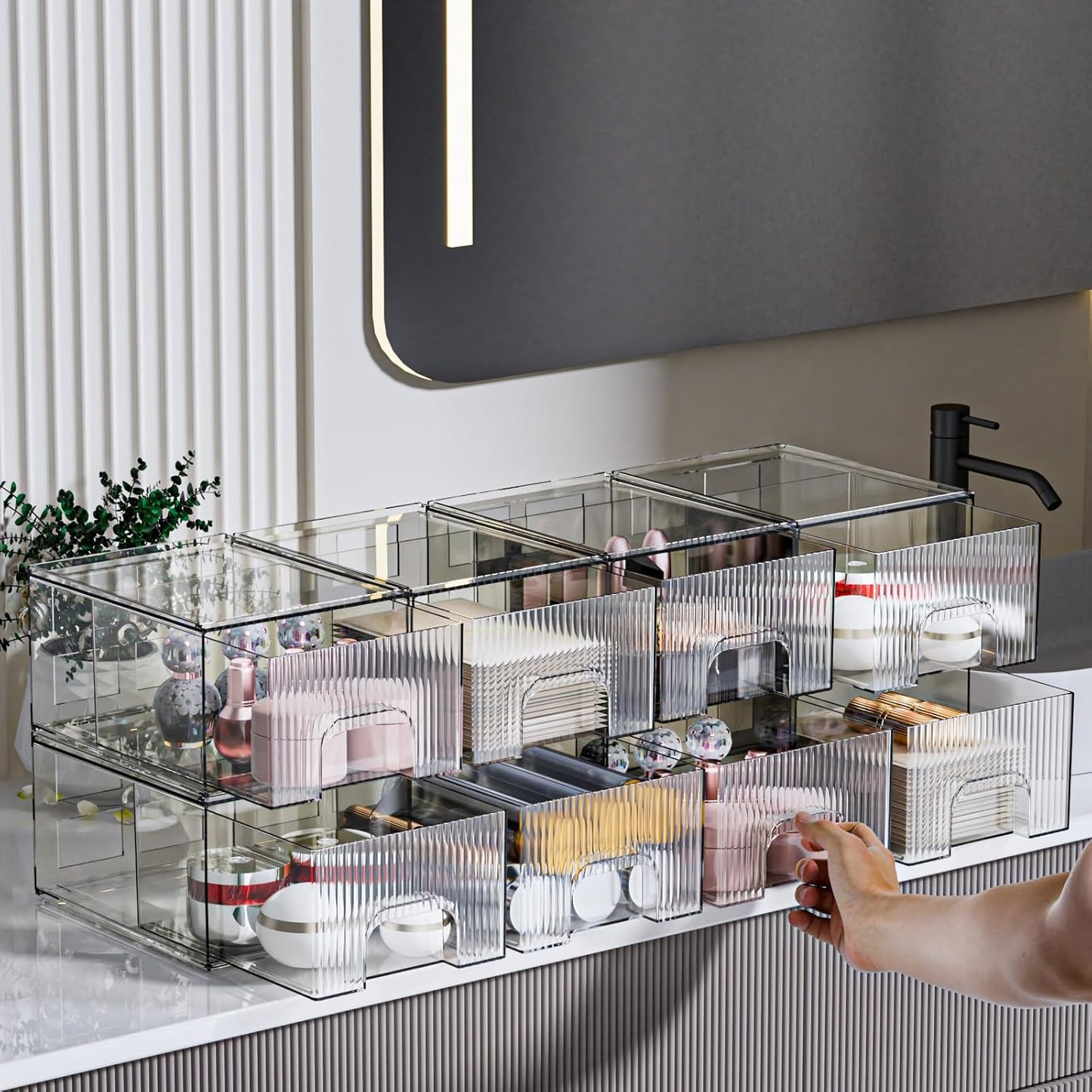 ZJIAI 8 Pack Clear Stackable Storage Drawer, Acrylic Drawer, Cosmetic Organizer, Plastic Organizer for Dresser, Under, Kitchen Cabinet, Pantry, Home Organization and Storage