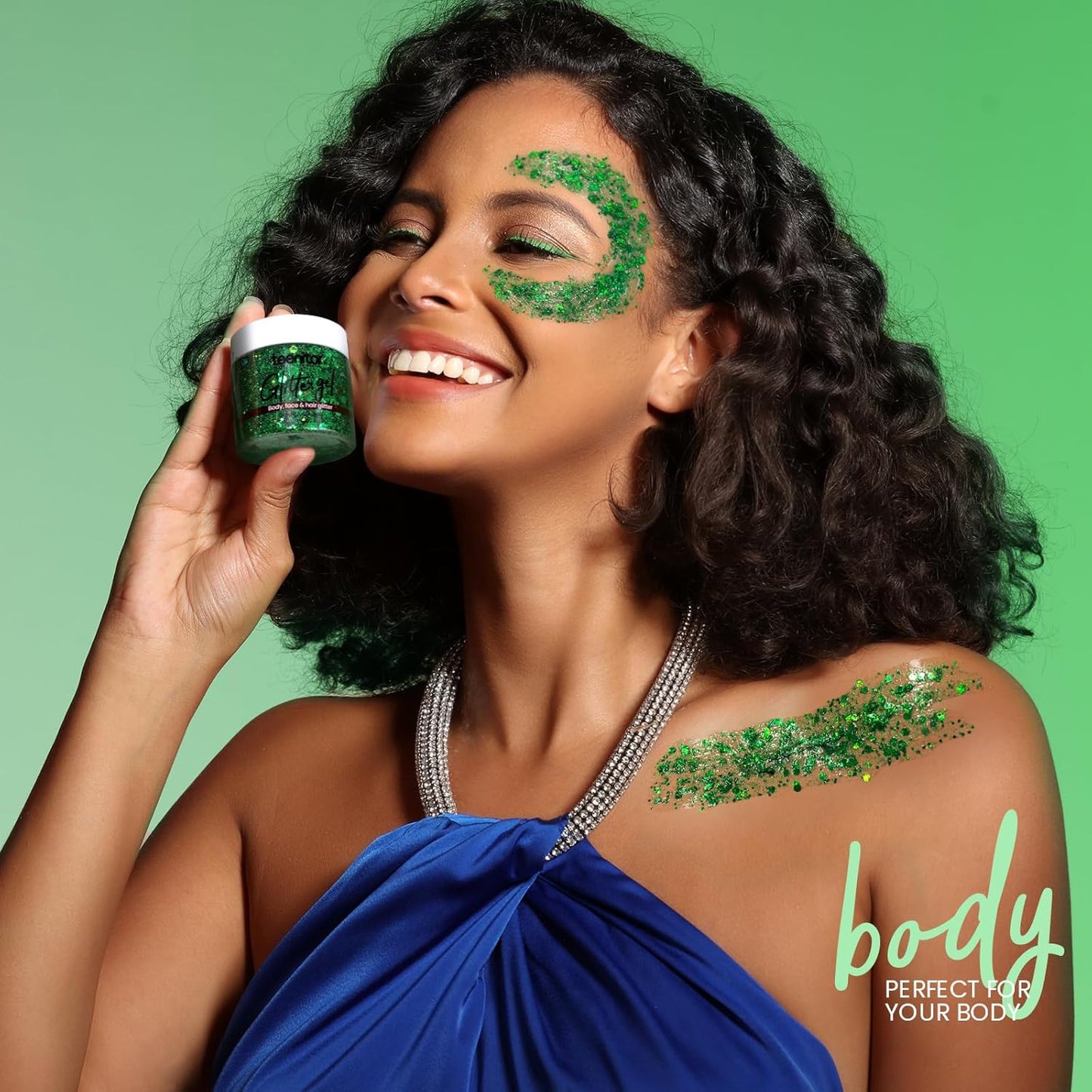 Teenitor Green Body Glitter, Face Glitters, Green Glitter, Body Glitter Gel, Hair Glitter Gel, 80g/2.8oz Holographic Glitter for Face Body Hair, Glitter Makeup for Kids