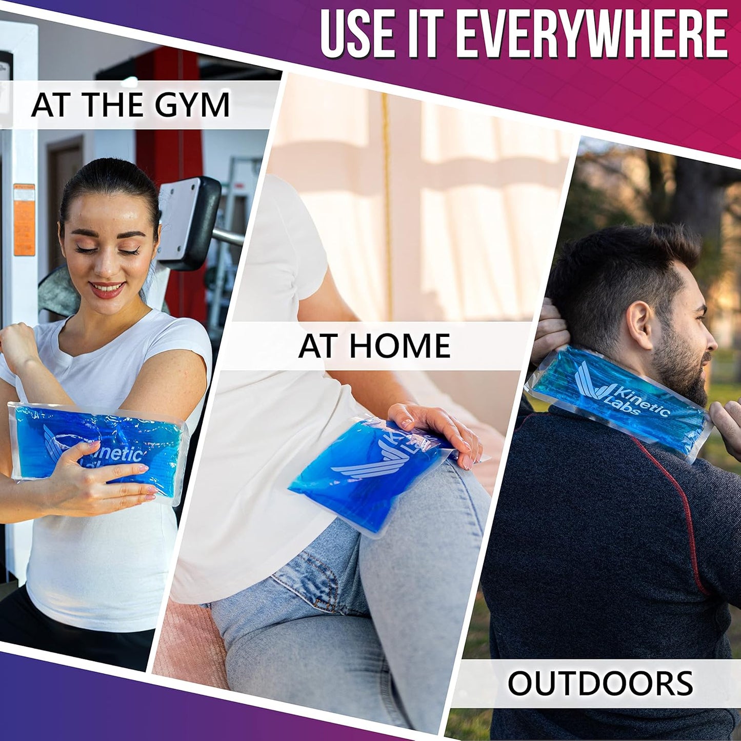 Reusable Gel Ice Packs for Injuries by Kinetic Labs (2 Pack) - Hot Cold Packs for Injuries 11" x 5.3" - Flexible Ice Packs for Back Head Knee Shoulder Neck Ankle Elbow Feet Headaches Surgery (Large)