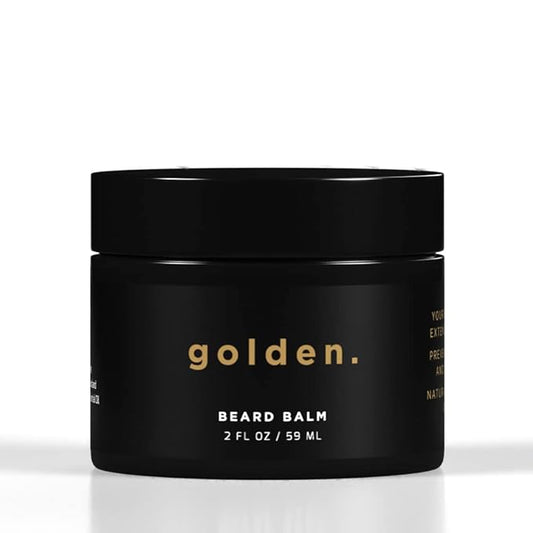 Golden Grooming Co. Beard Balm for Men - Strengthens & Softens Beards and Mustaches - Adds Shine & Tames Flyaway Hair, Beard Styling Balm with Argan Oil - Peppermint Scent - 2 Ounce