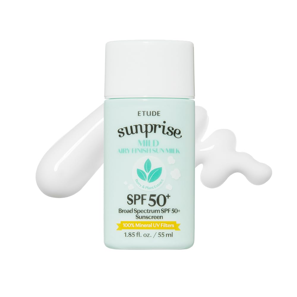 ETUDE Sunprise Sunscreen Mild Sun Milk SPF 50+ / PA++++ (55ml) | Sebum-free, Non-Sticky, Long Lasting Protection, 100% Mineral Korean Sunscreen for sensitive skin