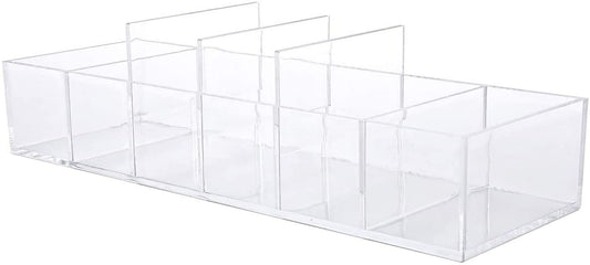 Acrylic Makeup Organizer Cosmetic Storage Makeup Display Case Lipstick Holder Dispenser Adjustable Canister Bathroom Container (10 x 3.4 x 1.9 inches, 6 Partitions, Transparent)