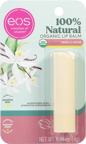 eos 100% Natural & Organic Lip Balm Stick- Vanilla Bean | Dermatologist Recommended for Sensitive Skin | All-Day Moisture Lip Care Products | 0.14 oz (Pack of 2)