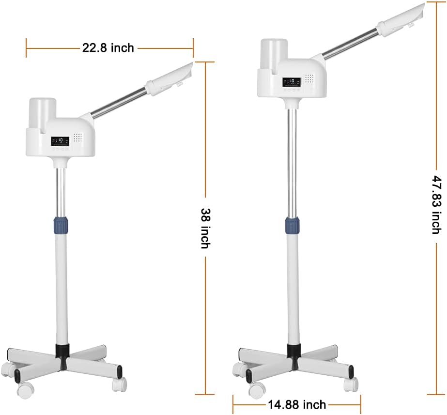 Upgrade Professional LCD Facial Steamer with Hot Mist, Esthetician Steamer for Salon Spa & Home, Stand Facial Steamer On Wheels, 33.8oz Large Upper Inlet Cup & 50s Fast Heating
