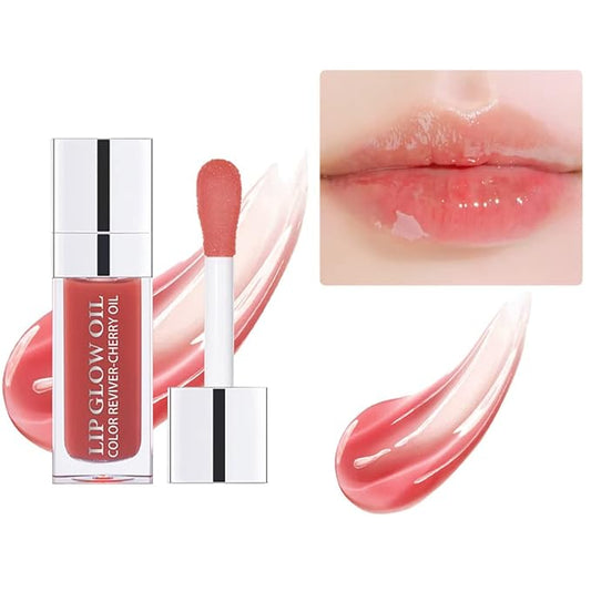 Plumping Lip Oil - Hydrating Lip Oil Plumping Lip Gloss, Crystal Jelly Moisturizing Lip Oil/Polished Lip Oil Lines/Tint Moisturizing Transparent Lip Balm Care Stick (Rosewood)