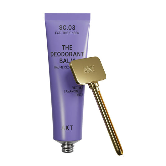 AKT, THE DEODORANT BALM. Award winning, multi-use, natural deodorant. Plastic Free. Gender Free. Aluminium Free. 100% effective — 1 tube lasts up to 3 months.SC.03 THE ONSEN. 50ml/1.76 FL.OZ