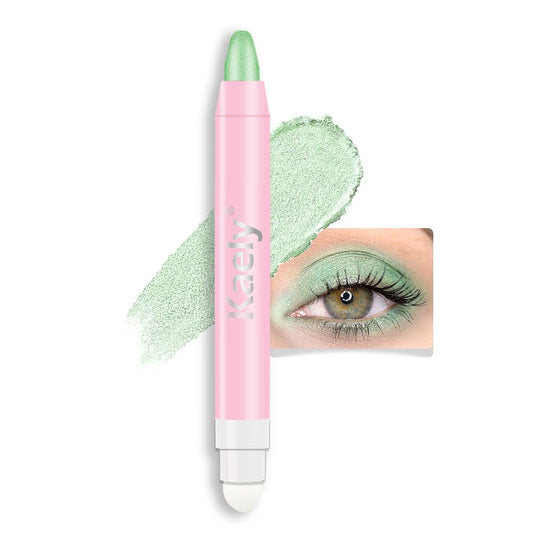 evpct 1Pcs Greenish Cyan Light Green Shimmer Cream Eye Shadow Brightener Sticks for Eyes Waterproof Pigmented, Double Ended Cream Eyeshadow Stick Pencil Pen with Applicator, Eye Shadow Palette