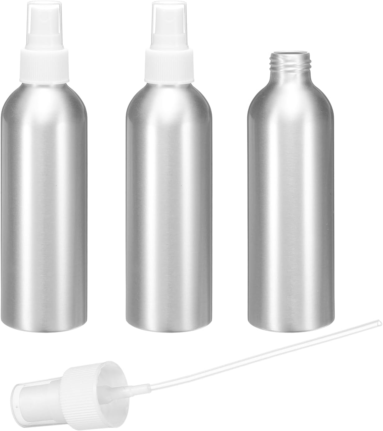 HARFINGTON 3pcs Aluminum Fine Mist Spray Bottles 200ml/6.7oz Metal Small Liquid Alcohol Refillable Travel Container with White Plastic Nozzle Cap for Perfume Skincare Cosmetic Storage Bottle