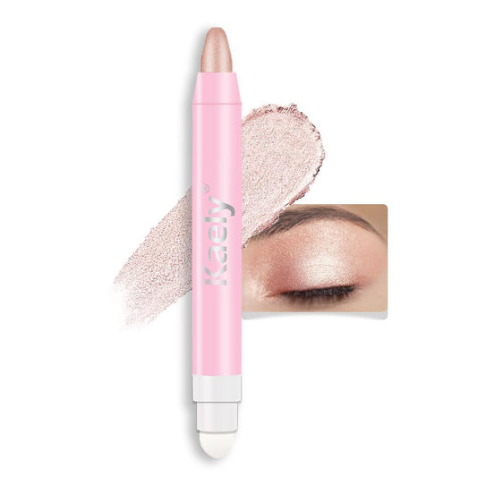 evpct 1Pcs Pearl Nude Pink Shimmer Cream Eye Shadow Brightener Stick for Eyes Waterproof Pigmented, Double Ended Cream Eyeshadow Stick Pencil Pen with Applicator, Eye Shadow Palette Highlighter Makeup