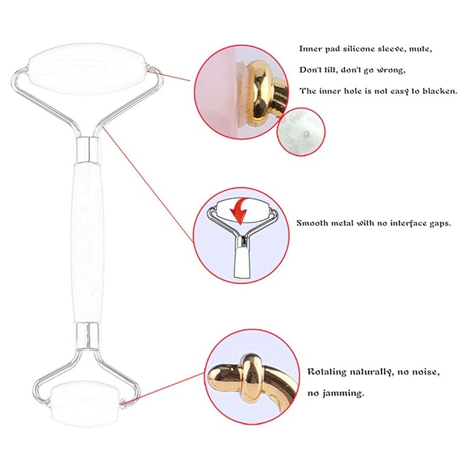 Jade Roller and Gua Sha Set - Facial Body Eyes Neck Massager Tool for Beautiful Skin Detox - Reduce Wrinkles Aging -（White Jade）