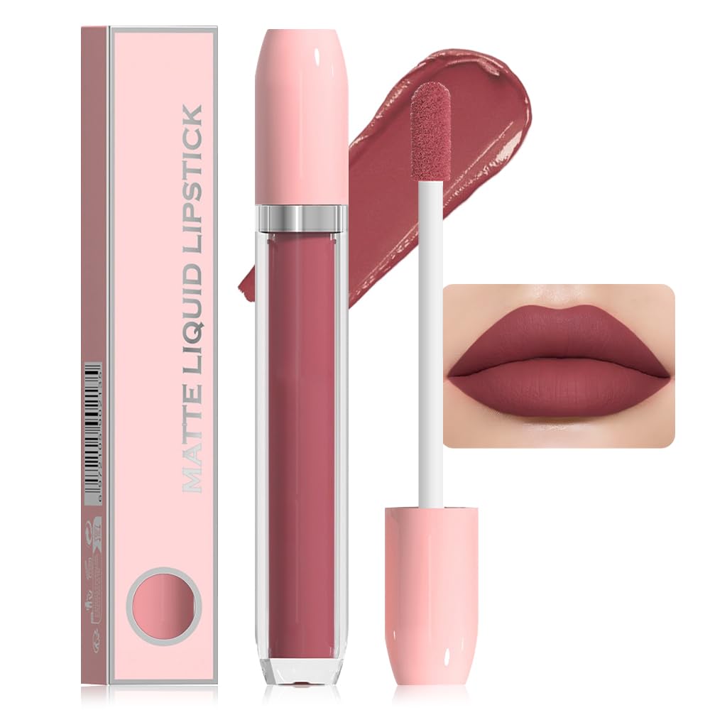 BINGBRUSH Super Matte Longwear No-Budge Stay On Smudge Proof Liquid Lipstick Long Lasting Makeup for Women,Highly Pigmented Color and Instant Shine, Cheeky