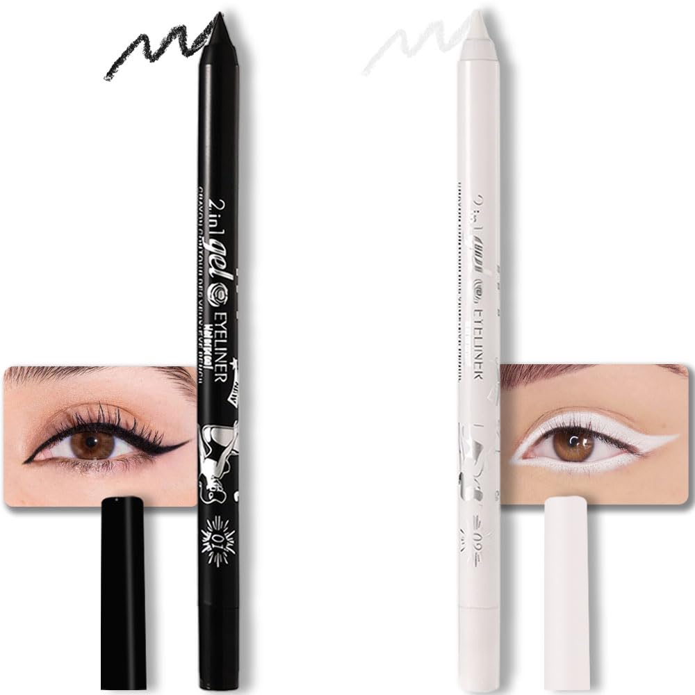 evpct 2Pcs Black & White Color Gel Glitter Eyeliner Pencils Set for Women Waterline Waterproof Smudge Proof lapiz de ojos delineador de ojos contra el agua Eye Liner Makeup
