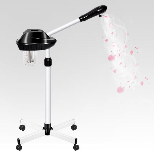 Facial Steamer Professional on Wheels with Time Setting, Estheticians Steamer with More Steam for Deep Cleansing and Hydration, Face Steamer Adjustable Height for Spa, Salon and Home Use