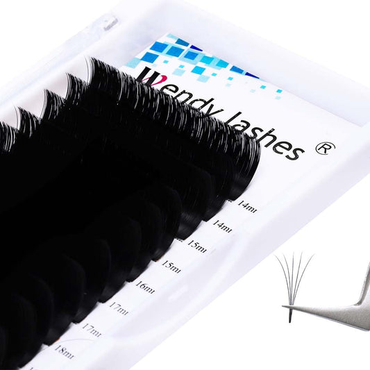 Easy Fan Volume for Lash Artists: Wendy, Handmade Fans for Eyelash Extensions, Self Fanning, Blooming, Black, D Curl, 0.03mm, 14-20mm, KH126
